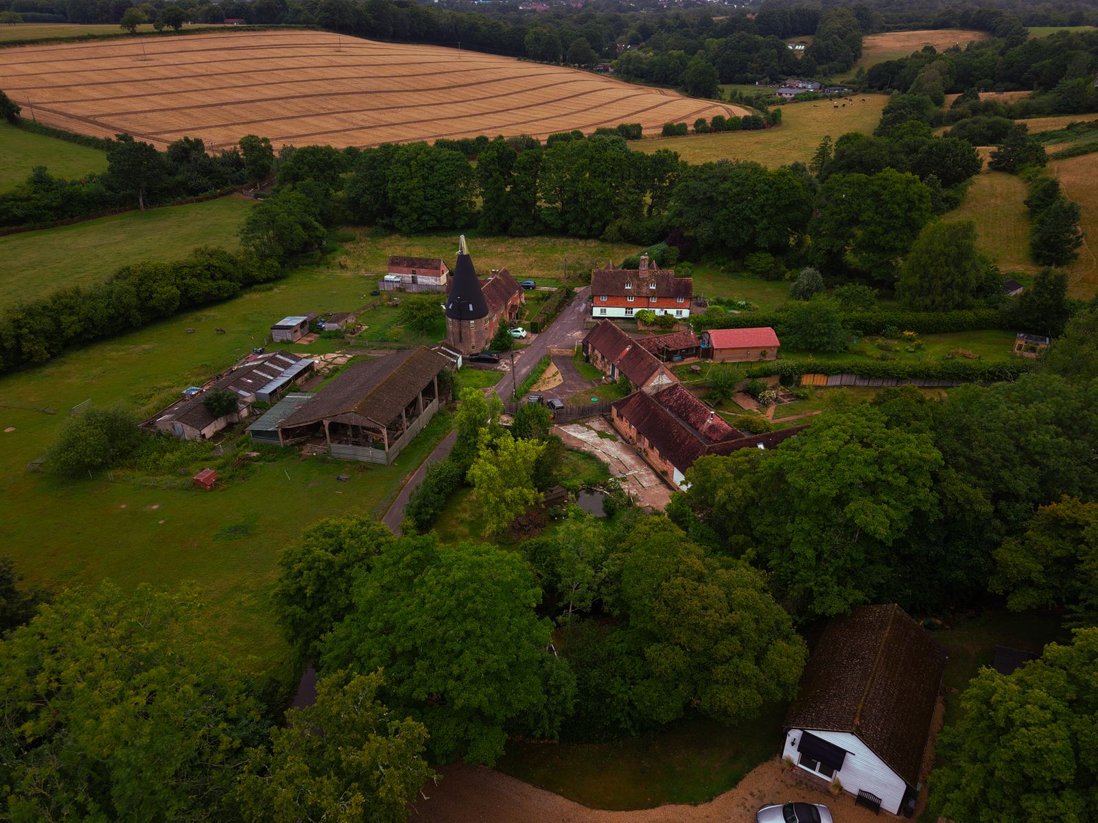 Aerial view of the Cornerwood Stud yard in Battle, East Sussex